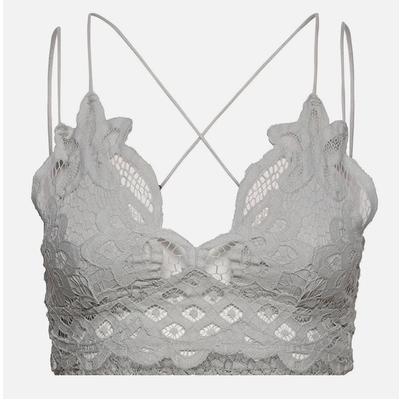 FREE PEOPLE FP One Adella Lace Bralette in light gray. Size large new with tags - Picture 2 of 15